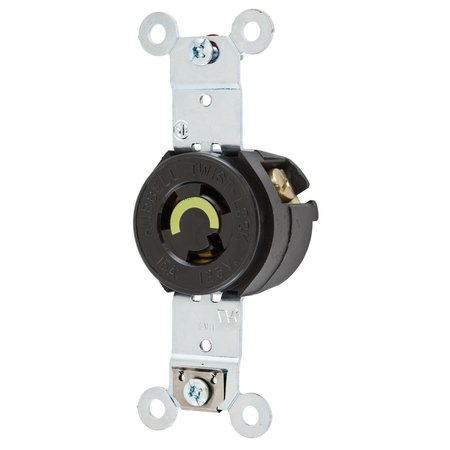 HUBBELL WIRING DEVICE-KELLEMS Locking Devices, Twist-Lock®, Industrial, Flush Receptacle, 15A 125V, 2-Pole 3-Wire Grounding, L5-15R, Ring Terminal, Black HBL4710RT